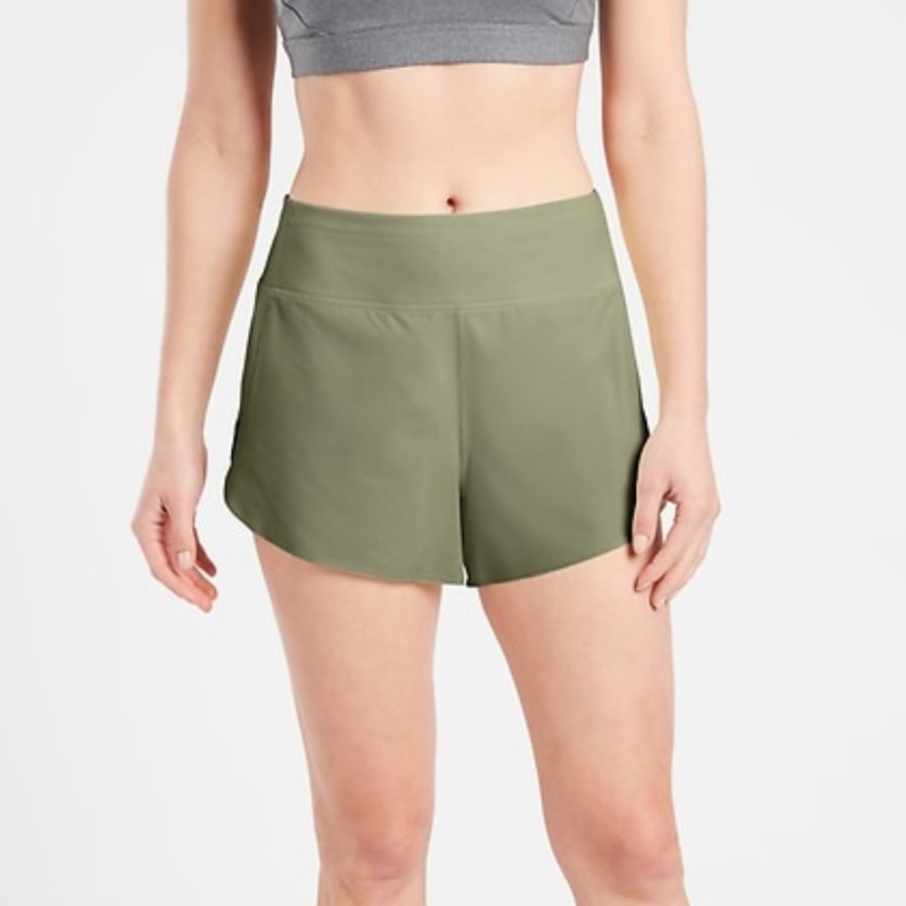 Athleta Run With It 3.5” Eucalyptus Olive Shorts